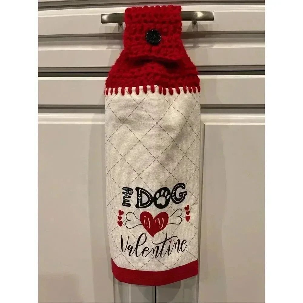 Crochet Top Kitchen Towel- My Dog is my Valentine